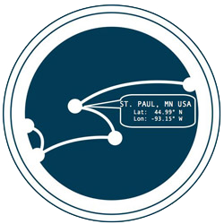 Cartograph logo with the latitude and longitude for St. Paul, MN