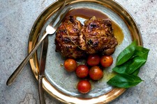 Grilled Pomegranate-Glazed Chicken with Tomato Salad