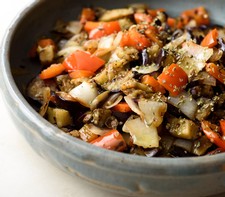 Grilled Eggplant, Peppers and Onions