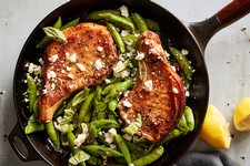 One-Pan Pork Chops With Feta, Snap Peas and Mint