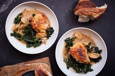 Cider-Braised Chicken Thighs with Apples and Greens