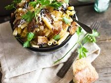 Ziti with Portobello Mushrooms, Caramelized Onions, and Goat Cheese