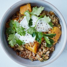 Herby Farro with Butternut Squash and Sour Cream