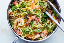 Shrimp Linguine with Herbs, Corn and Arugula