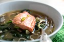 Noodle Bowl With Mushrooms, Spinach and Salmon