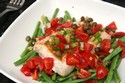 Seared Halibut with Haricots Verts, Scallions, and White Wine Sauce