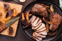 Grilled Pork Chops with Peaches and Pole Beans