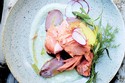Roasted Salmon with Potatoes and Herbed Creme Fraiche