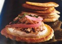 Corn Pancakes With Carnitas & Pickled Red Onion