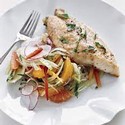 Grilled salmon with sweet onions and red bell pepper